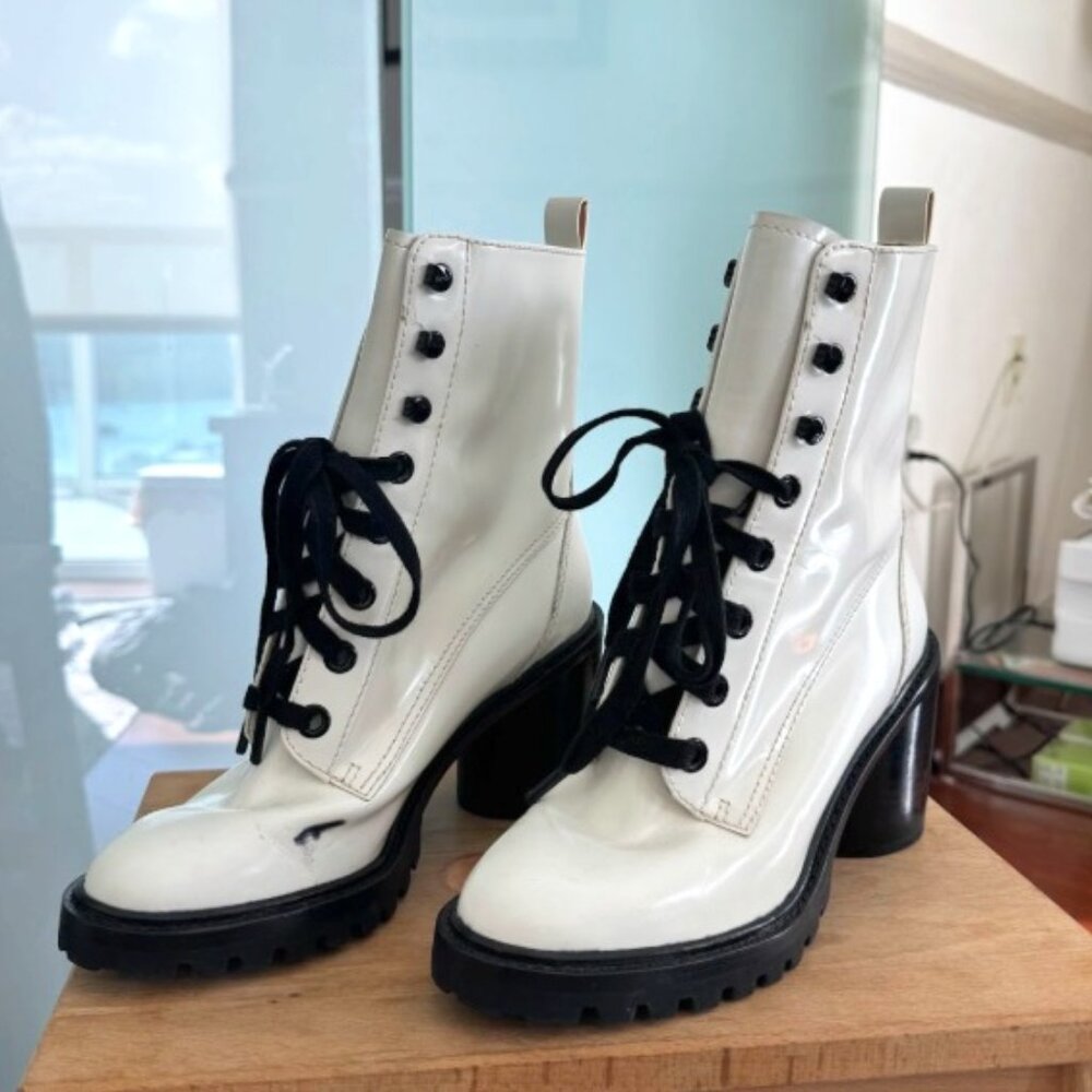 Marc Jacobs White Patent Leather Combat Boots – Size 38.5